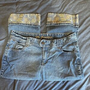 d. jeans Light Blue Straight Leg Jeans with Floral Cuff sz14